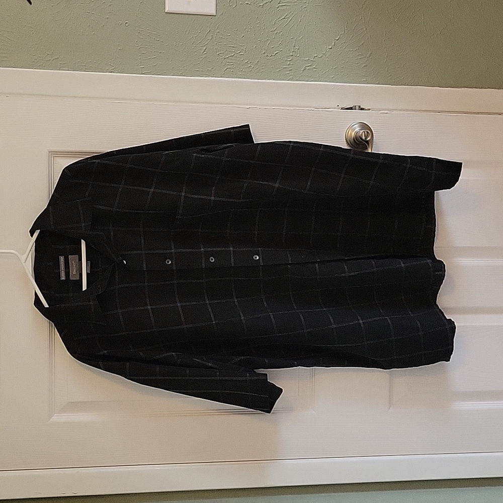 Big Man's size 3XL tall black windowpane microfiber short sleeve shirt